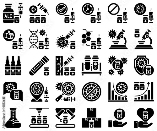 Vaccine Development related solid icon set 2
