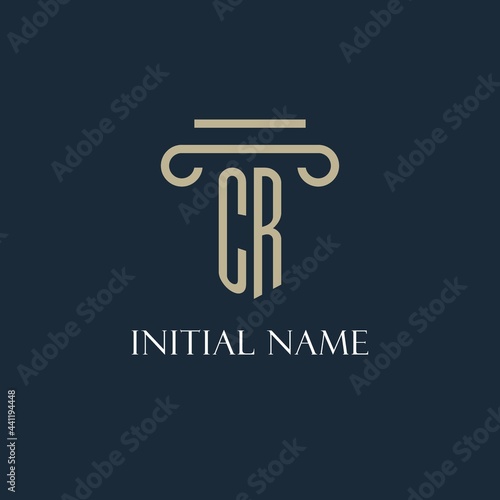 CR initial logo for lawyer, law firm, law office with pillar icon design