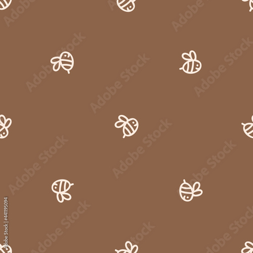 Seamless background bee gender neutral pattern. Whimsical minimal earthy 2 tone color. kids nursery wallpaper or boho cartoon pet fashion all over print.