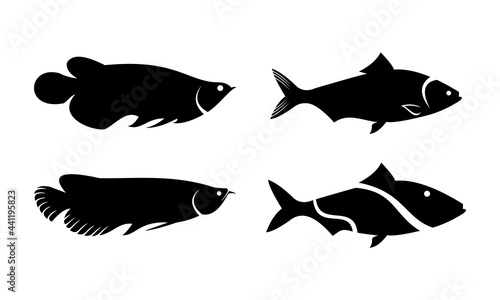 silhouette arowana fish and tuna fish vector