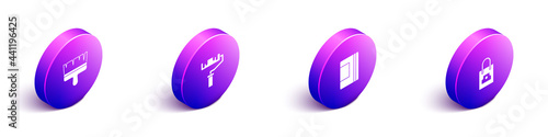 Set Isometric Paint brush, roller, Spiral notebook and Spray can nozzle cap icon. Vector