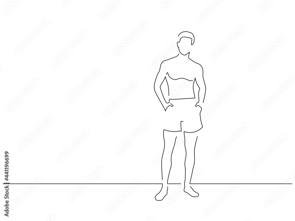Man wearing swimsuit line drawing, vector illustration design. Summer collection. Man wearing swimsuit line drawing, vector illustration design. Summer collection.