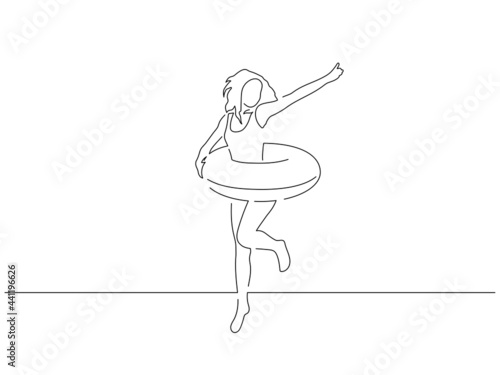Girl with a floater line drawing, vector illustration design. Summer collection.