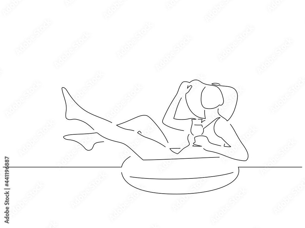 Girl with a floater line drawing, vector illustration design. Summer collection. Girl with a floater line drawing, vector illustration design. Summer collection.