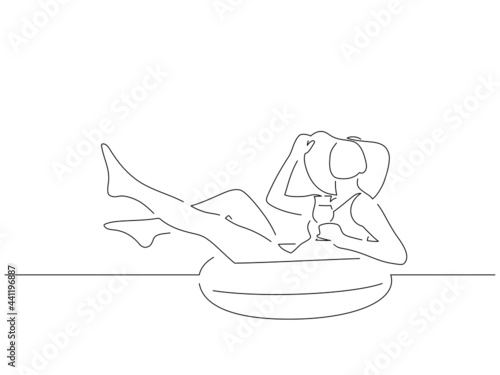 Girl with a floater line drawing, vector illustration design. Summer collection.