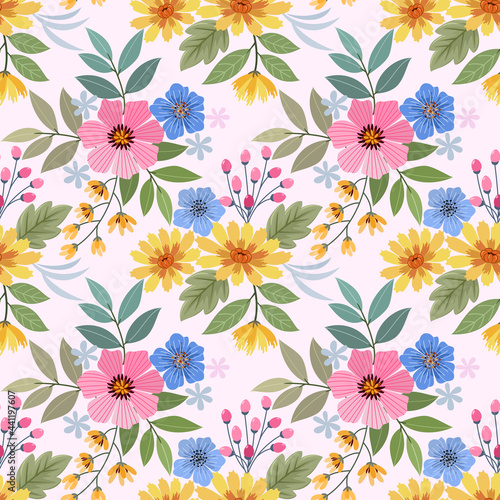 Colorful hand draw flowers seamless pattern for fabric textile wallpaper.