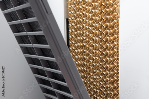 brown cooling pad of evaporative cooler photo