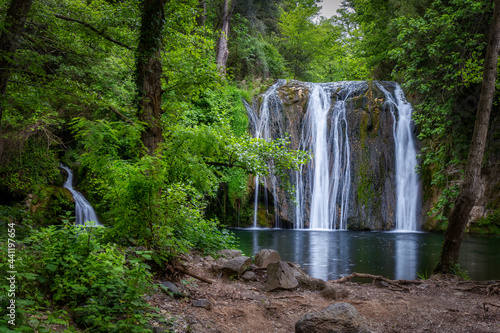 Beautiful big waterfall in Spain in Catalonia, near the small village Les Planes de Hostoles