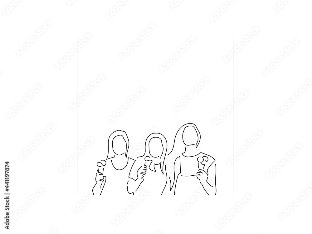 Women eating an ice cream line drawing, vector illustration design. Summer collection.