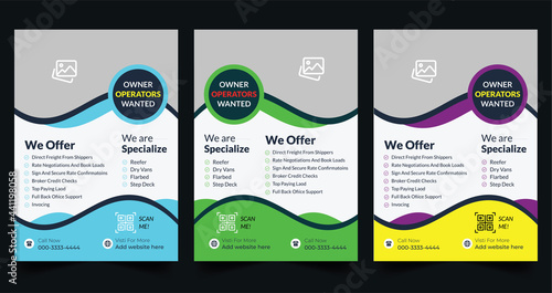 modern dispatch logistics and trucks freight flyer, Trucking advertising flyers for business promotion, transportation and Delivery service flyer template