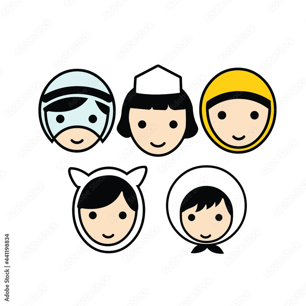 set of children icon with various head coverings set of children icon with various head coverings