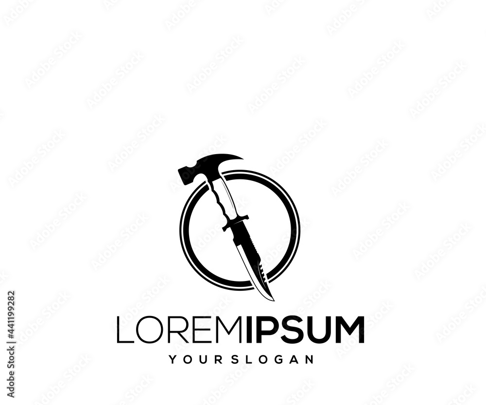 Fototapeta premium silhouette logo design knife and hammer