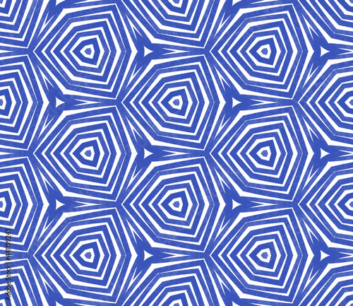 Exotic seamless pattern. Indigo symmetrical