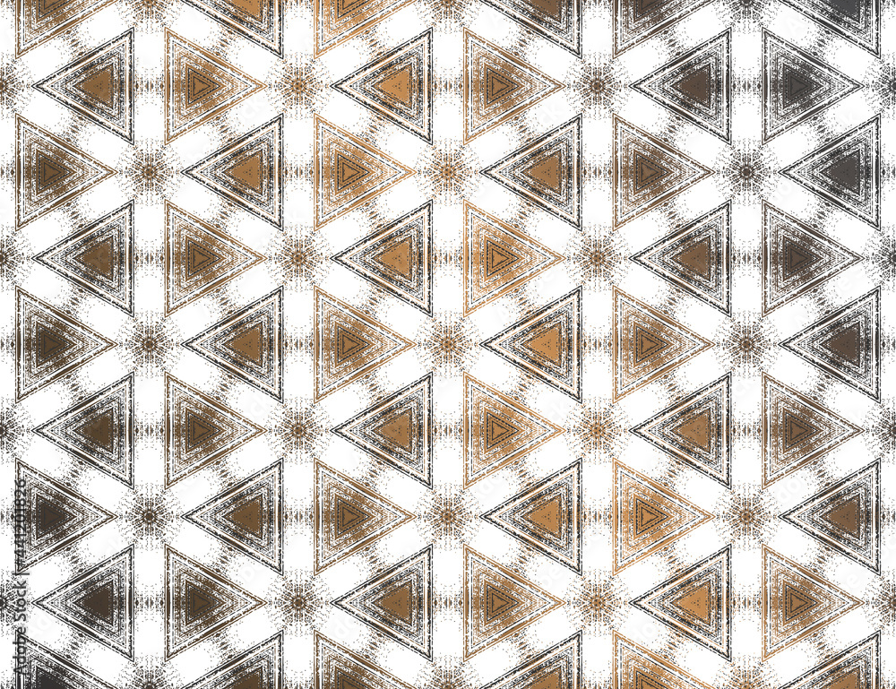 Geometric abstract black and white with metallic gold textured kaleidoscopic hexagonal pattern. Vector illustration. Symmetric ornament for digital paper, wallpaper background design. Geometric abstract black and white with metallic gold textured kaleidoscopic hexagonal pattern. Vector illustration. Symmetric ornament for digital paper, wallpaper background design.