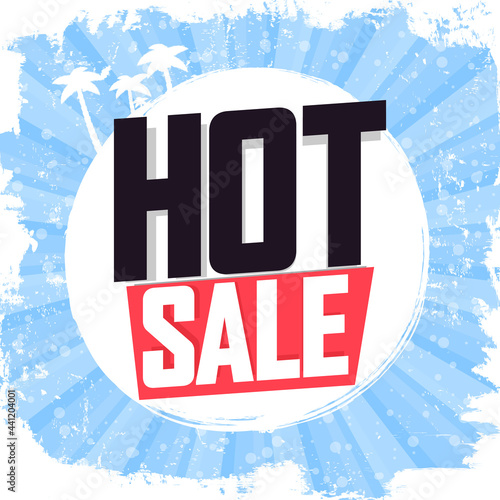 Hot Sale, discount poster design template, store offer banner. Summer season shopping, promotion banner, vector illustration