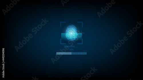 Biometrics hi-tech technology with fingerprint scanning background.