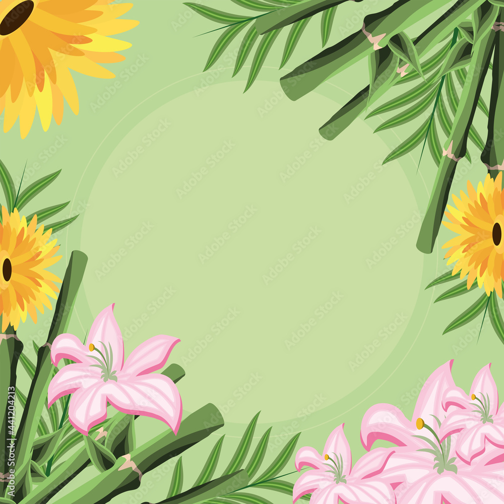 Naklejka premium flowers bamboo sticks