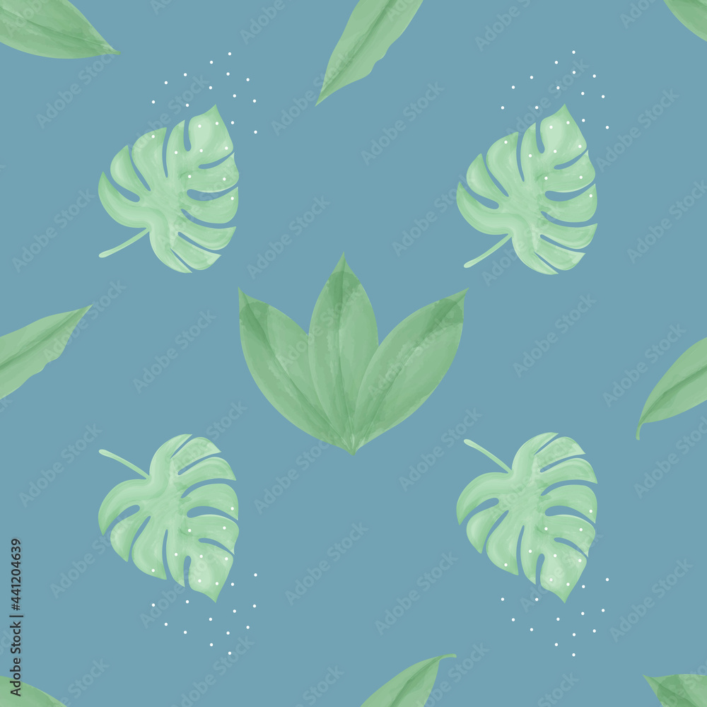 seamless pattern tropical leaves, natural background, green