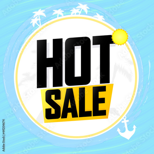 Hot Sale, discount poster design template, store offer banner. Summer season shopping, promotion banner, vector illustration