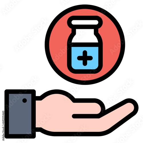 Vaccine bottle on hand icon, Vaccine Development related vector