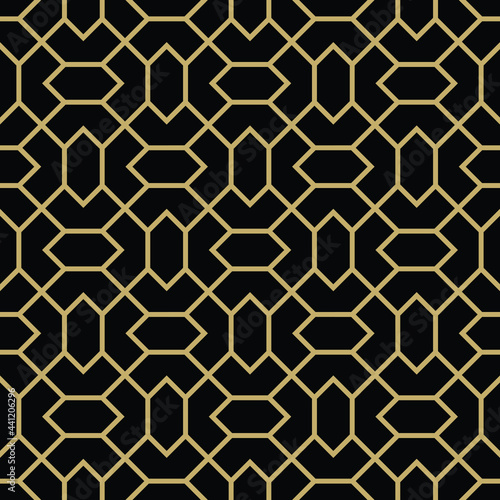 Abstract geometric pattern with lines, A seamless background. gold and black texture. Graphic modern pattern