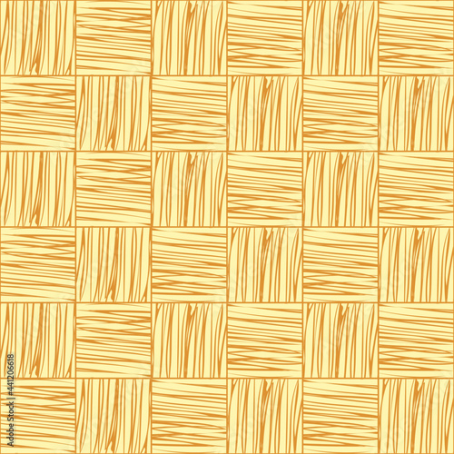 Yellow straw woven striped seamless geometric pattern vector background.