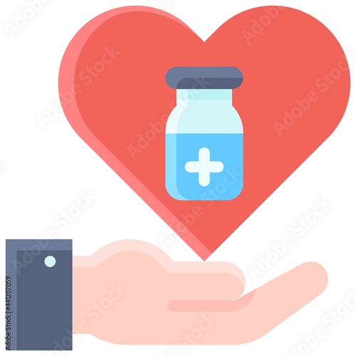 Vaccine bottle on hand icon, Vaccine Development related vector
