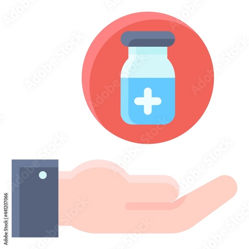Vaccine bottle on hand icon, Vaccine Development related vector