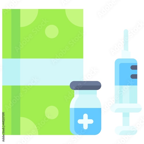 Bundle of Banknotes and Vaccine icon, Vaccine Development related vector