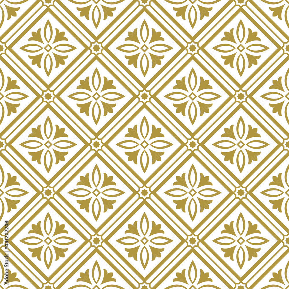 Abstract pattern in Arabian style. Seamless vector background. Gold and white texture. Graphic modern pattern.