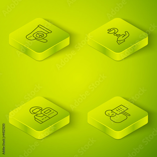 Set Isometric line Caduceus snake medical, Police officer, Protest and Peace icon. Vector