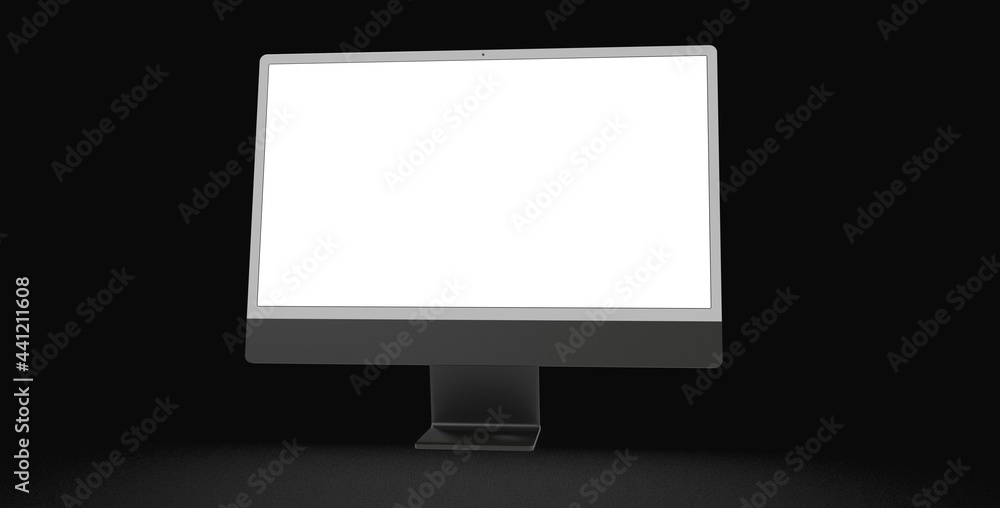 Computer display mock up with blank white screen. Stylish desktop computer mockup. dark Computer display mock up with blank white screen. Stylish desktop computer mockup. dark