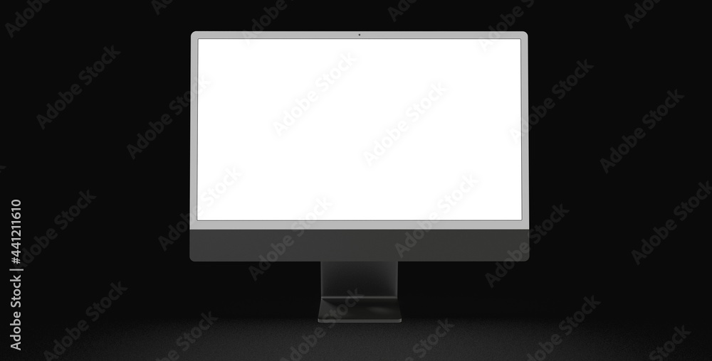 Computer display mock up with blank white screen. Stylish desktop computer mockup. dark Computer display mock up with blank white screen. Stylish desktop computer mockup. dark