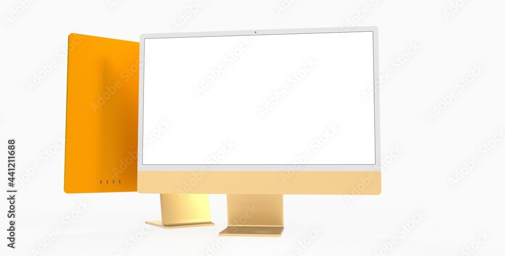 Copy of Realistic Computer, 3D Monitor, in Imac style isolated. yellow gold Copy of Realistic Computer, 3D Monitor, in Imac style isolated. yellow gold