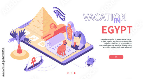 Vacation in Egypt - modern colorful isometric web banner