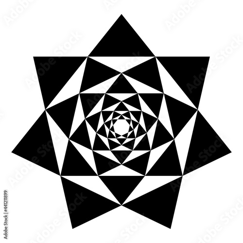 Heptagrams in heptagrams. Crossing points of seven seven-pointed stars, placed one inside the other, resulting in isosceles triangles, forming a mandala like pattern and symbol. Illustration. Vector. photo