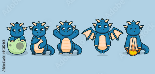 Set of cute baby dragon mascot logo design