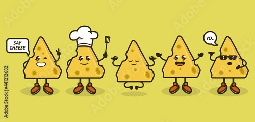 Set of cute cheese mascot logo design