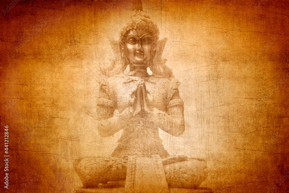 Naklejka premium Buddha Statue with Abstract Textured Background