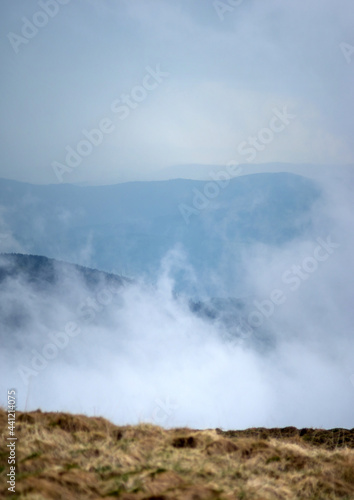 Fog on the background of mountains in the carpathians