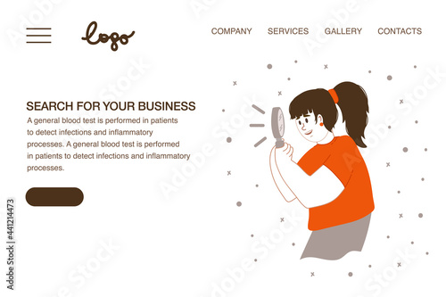 Vector web page of the concept of search with a person. Web Template People look to the future in search of a solution. Vector illustration