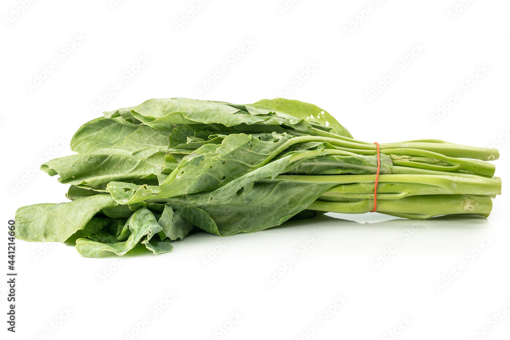 Fresh Chinese kale or green chinese broccoli (Hong Kong kale, Gai lan) vegetable isolated on white background. Fresh Chinese kale or green chinese broccoli (Hong Kong kale, Gai lan) vegetable isolated on white background.