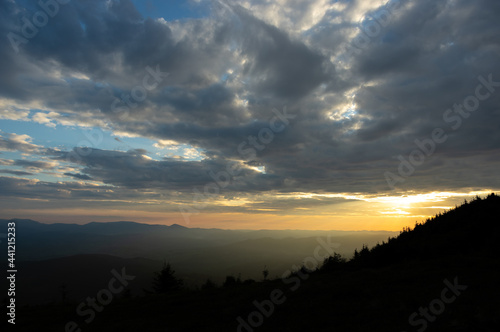 Beautiful sunrise in the Ukrainian carpathians. Morning landscape