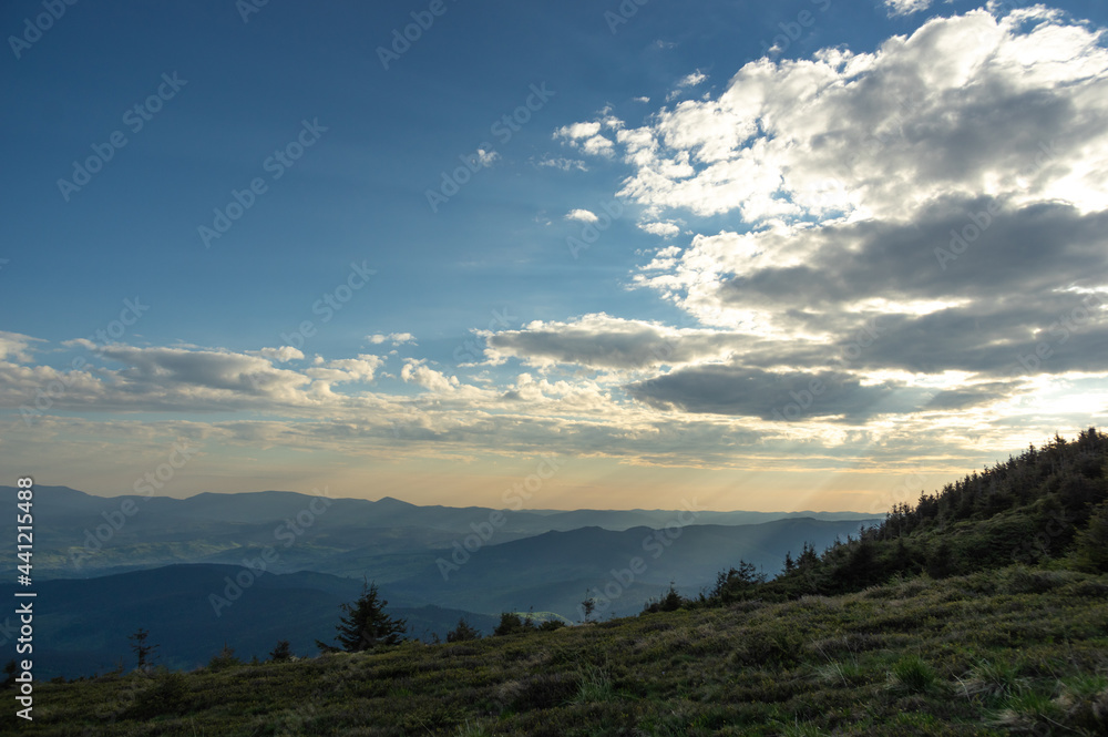 Fototapeta premium Beautiful sunrise in the Ukrainian carpathians. Morning landscape