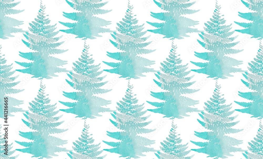 Seamless pattern of watercolor ferns