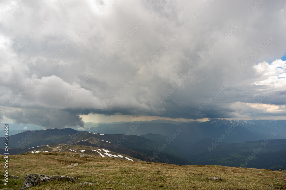 Rain cloud and rain wall in the carpathian mountains