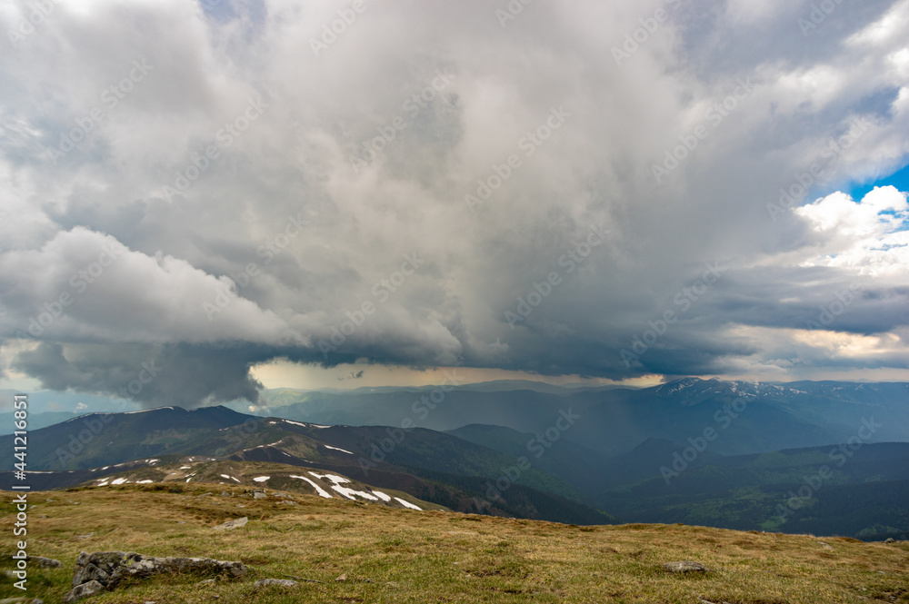 Rain cloud and rain wall in the carpathian mountains Rain cloud and rain wall in the carpathian mountains