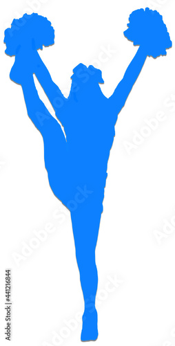 Cheerleader with pompoms, leg kick