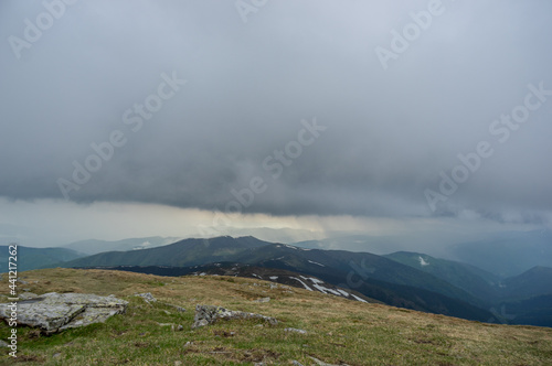 Rainy and foggy weather in the Carpathian mountains in summer © onyx124