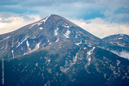 Mount Hoverla in the clouds after the rain